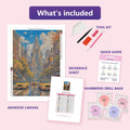 Thumbnail for City Clock Tower 50x70cm timanttimaalauspaketin sisalto: liimapintainen canvas, varikartta, tyokalut ja timanttipussit