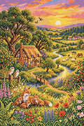 Thumbnail for Sunset Fox Family Countryside, 40x60 cm timanttimaalaus – lopullisen kuvion esikatselu
