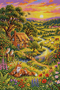 Thumbnail for Sunset Fox Family Countryside, 40x60 cm timanttimaalaus – koko kuvion esikatselu ilman lähikuvaa