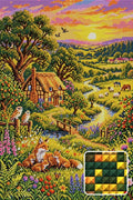 Thumbnail for Sunset Fox Family Countryside, 40x60 cm timanttimaalaus – lopullisen kuvion esikatselu ja lähikuva neliönmuotoisista timanteista