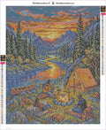 Thumbnail for Sunset Mountain Campfire Gathering timanttimaalauksen liimapintainen canvas 40x50cm