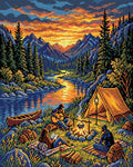 Thumbnail for Sunset Mountain Campfire Gathering, 40x50 cm timanttimaalaus – lopullisen kuvion esikatselu