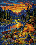 Thumbnail for Sunset Mountain Campfire Gathering, 40x50 cm timanttimaalaus – koko kuvion esikatselu ilman lähikuvaa