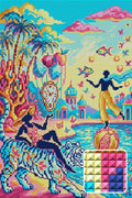Thumbnail for Surreal Tropical Fantasy Scene, 40x60 cm timanttimaalaus – lopullisen kuvion esikatselu ja lähikuva neliönmuotoisista timanteista