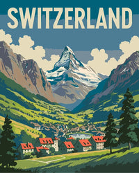 Thumbnail for Sveitsi travel poster numeromaalaus, alppimaisema ja vuoret