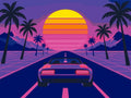 Thumbnail for Urheiluauto, palmupuut ja auringonlasku numeromaalaus