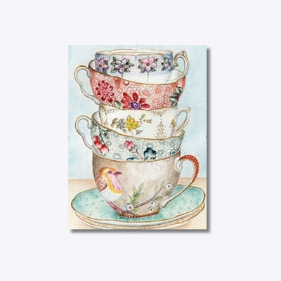 Teacup Tower timanttimaalaus – pinottuja teekuppeja