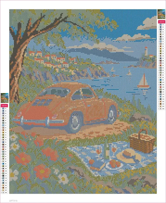 The Apricot Coupe Picnic timanttimaalauksen liimapintainen canvas 40x50cm