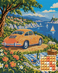 Thumbnail for The Apricot Coupe Picnic, 40x50 cm timanttimaalaus – lopullisen kuvion esikatselu ja lähikuva neliönmuotoisista timanteista