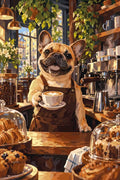 Thumbnail for Ranskalainen buldogi baristana kahvilassa numeromaalaus.