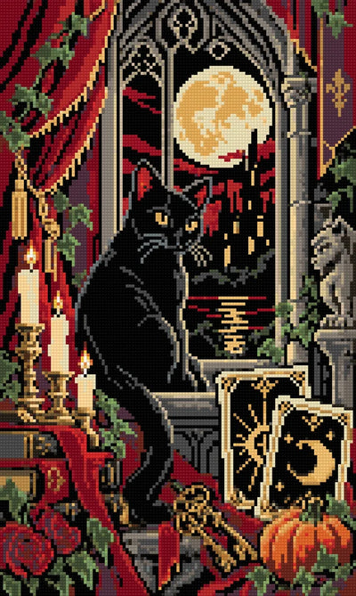 The Black Cat Tarot Window, 30x50 cm timanttimaalaus – lopullisen kuvion esikatselu