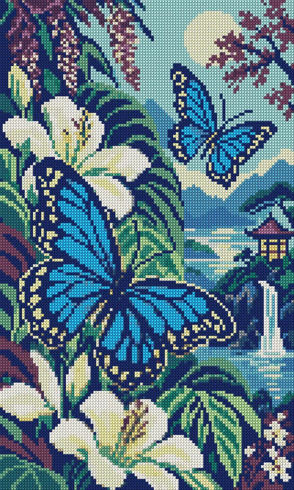 The Blue Butterfly Fern Room, 30x50 cm timanttimaalaus – koko kuvion esikatselu ilman lähikuvaa