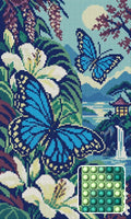 Thumbnail for The Blue Butterfly Fern Room, 30x50 cm timanttimaalaus – lopullisen kuvion esikatselu ja lähikuva pyöreistä timanteista