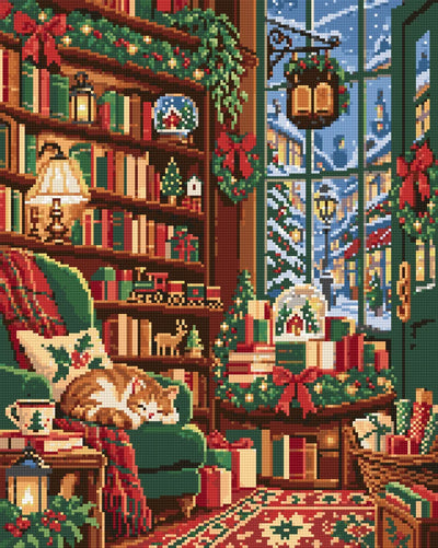 The Christmas Bookshop Window, 40x50 cm timanttimaalaus – lopullisen kuvion esikatselu