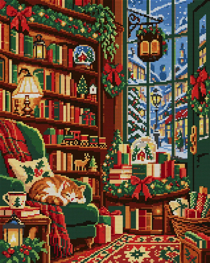 The Christmas Bookshop Window, 40x50 cm timanttimaalaus – koko kuvion esikatselu ilman lähikuvaa