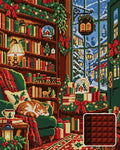 Thumbnail for The Christmas Bookshop Window, 40x50 cm timanttimaalaus – lopullisen kuvion esikatselu ja lähikuva neliönmuotoisista timanteista