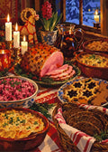 Thumbnail for Suomalainen joulupöytä, kinkku, laatikot, piparit, kynttilät - numeromaalaus.