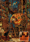 Thumbnail for The Clockwork Pumpkin Workshop, 50x70 cm timanttimaalaus – lopullisen kuvion esikatselu ja lähikuva neliönmuotoisista timanteista