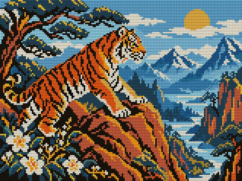 The Copper Ridge Tiger, 40x30 cm timanttimaalaus – koko kuvion esikatselu ilman lähikuvaa
