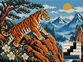 Thumbnail for The Copper Ridge Tiger, 40x30 cm timanttimaalaus – lopullisen kuvion esikatselu ja lähikuva neliönmuotoisista timanteista