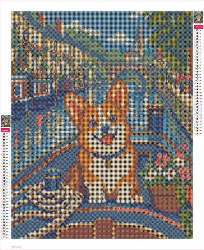 The Corgi Canal Captain timanttimaalauksen liimapintainen canvas 40x50cm
