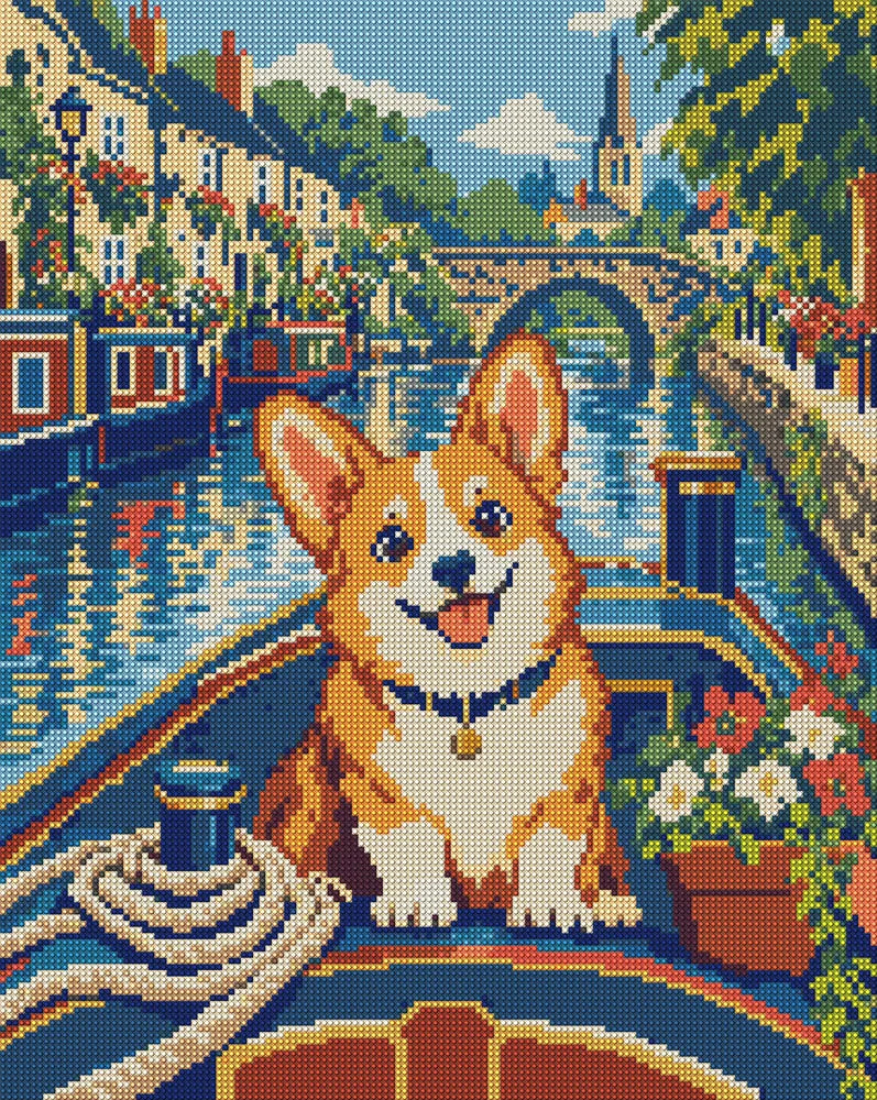 The Corgi Canal Captain, 40x50 cm timanttimaalaus – koko kuvion esikatselu ilman lähikuvaa