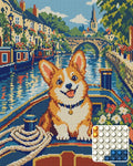 Thumbnail for The Corgi Canal Captain, 40x50 cm timanttimaalaus – lopullisen kuvion esikatselu ja lähikuva pyöreistä timanteista