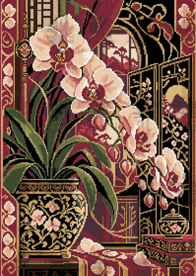 The Crimson Orchid Screen, 50x70 cm timanttimaalaus – lopullisen kuvion esikatselu