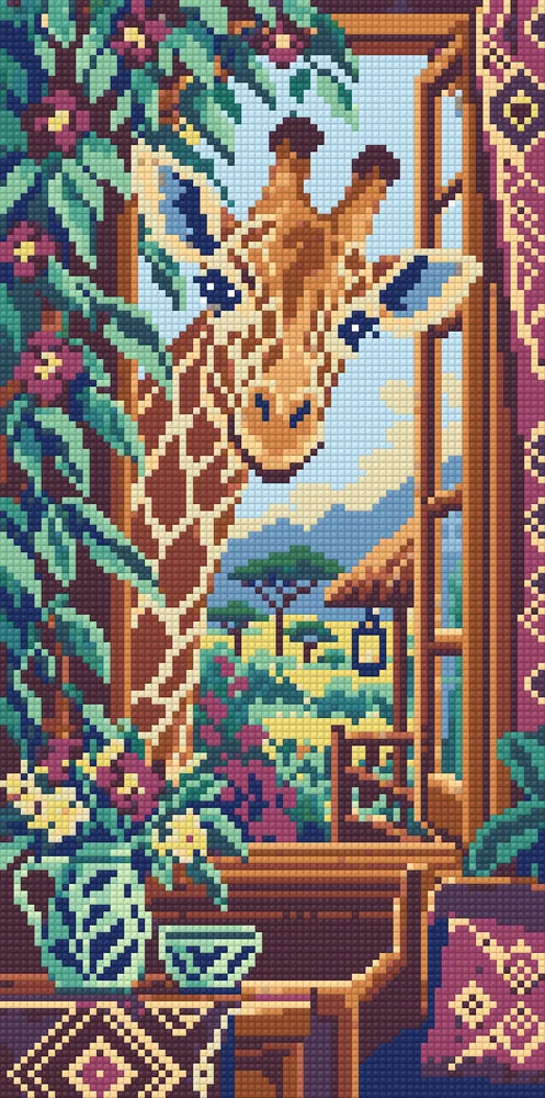 The Curious Giraffe Window, 20x40 cm timanttimaalaus – lopullisen kuvion esikatselu