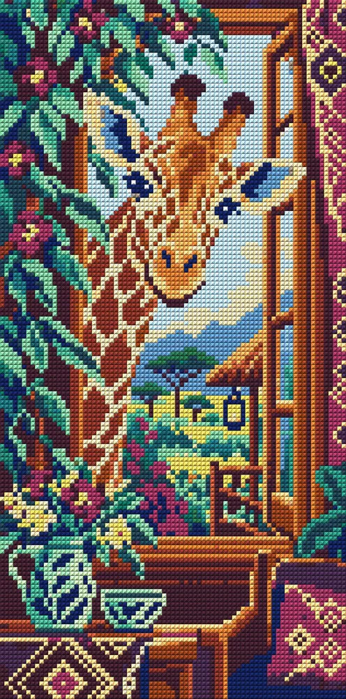 The Curious Giraffe Window, 20x40 cm timanttimaalaus – koko kuvion esikatselu ilman lähikuvaa
