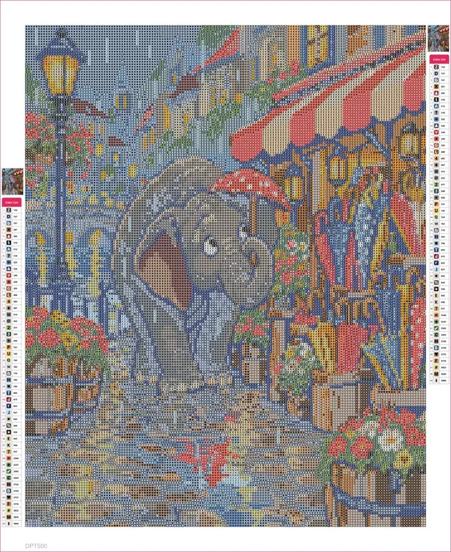 The Elephant Umbrella Shop timanttimaalauksen liimapintainen canvas 40x50cm