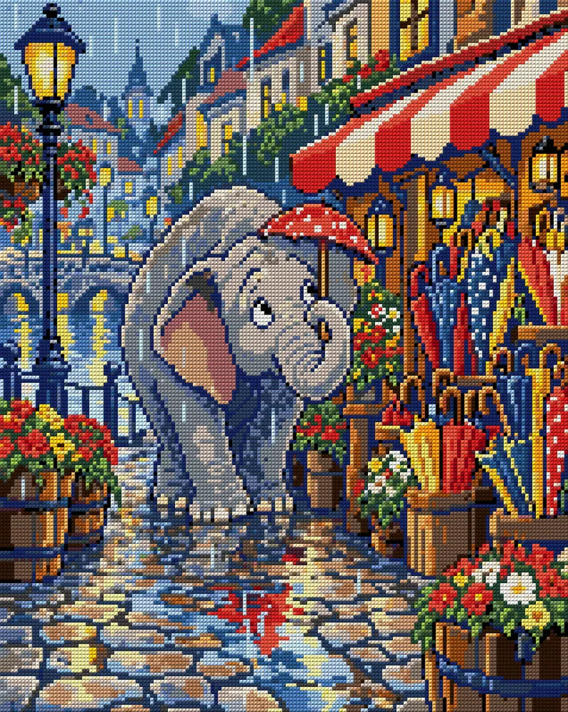 The Elephant Umbrella Shop, 40x50 cm timanttimaalaus – koko kuvion esikatselu ilman lähikuvaa