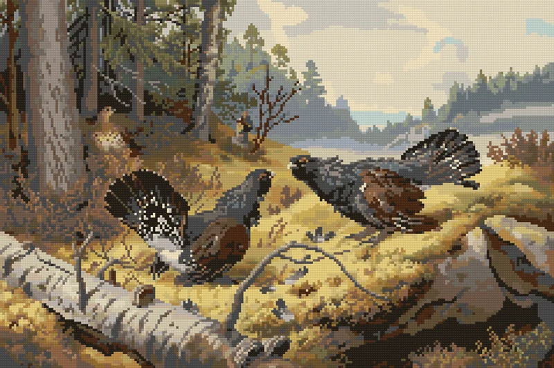 The Fighting Capercaillies by Ferdinand von Wright, 60x40 cm timanttimaalaus – lopullisen kuvion esikatselu
