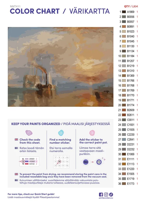 Numeromaalaus: Värikartta ja ohjeet - The Fighting Temeraire 40x30cm