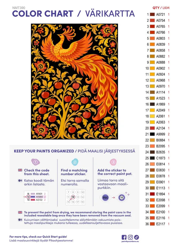 Numeromaalaus: Värikartta ja ohjeet - The Firebird 30x40cm