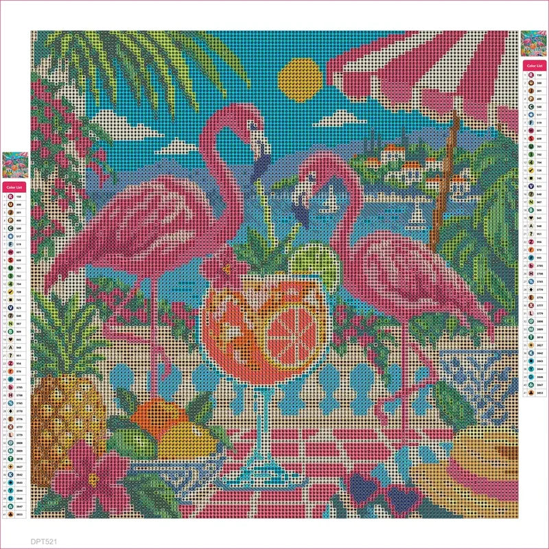 The Flamingo Cocktail Society timanttimaalauksen liimapintainen canvas 40x40cm