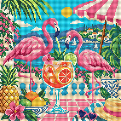 The Flamingo Cocktail Society, 40x40 cm timanttimaalaus – lopullisen kuvion esikatselu