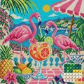 Thumbnail for The Flamingo Cocktail Society, 40x40 cm timanttimaalaus – lopullisen kuvion esikatselu ja lähikuva pyöreistä timanteista
