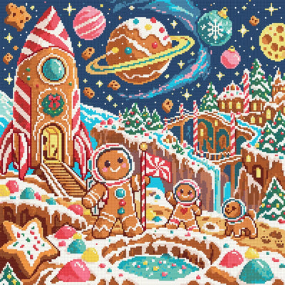 The Gingerbread Astronauts, 50x50 cm timanttimaalaus – lopullisen kuvion esikatselu