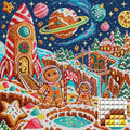 Thumbnail for The Gingerbread Astronauts, 50x50 cm timanttimaalaus – lopullisen kuvion esikatselu ja lähikuva neliönmuotoisista timanteista