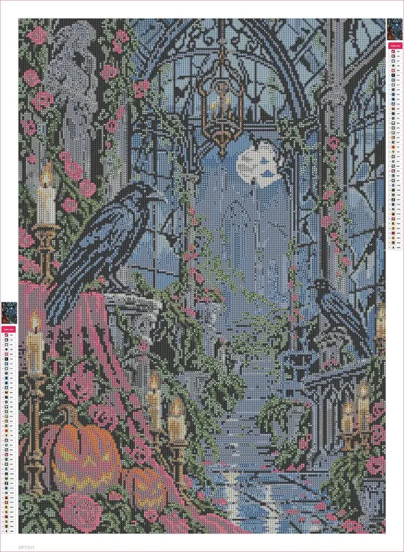 The Gothic Raven Conservatory timanttimaalauksen liimapintainen canvas 50x70cm