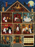 Thumbnail for Kummitusnukkekoti poikkileikkauksena, jokaisessa huoneessa…, 60x80 cm timanttimaalaus – kuvio ja neliötimanttien lähikuva