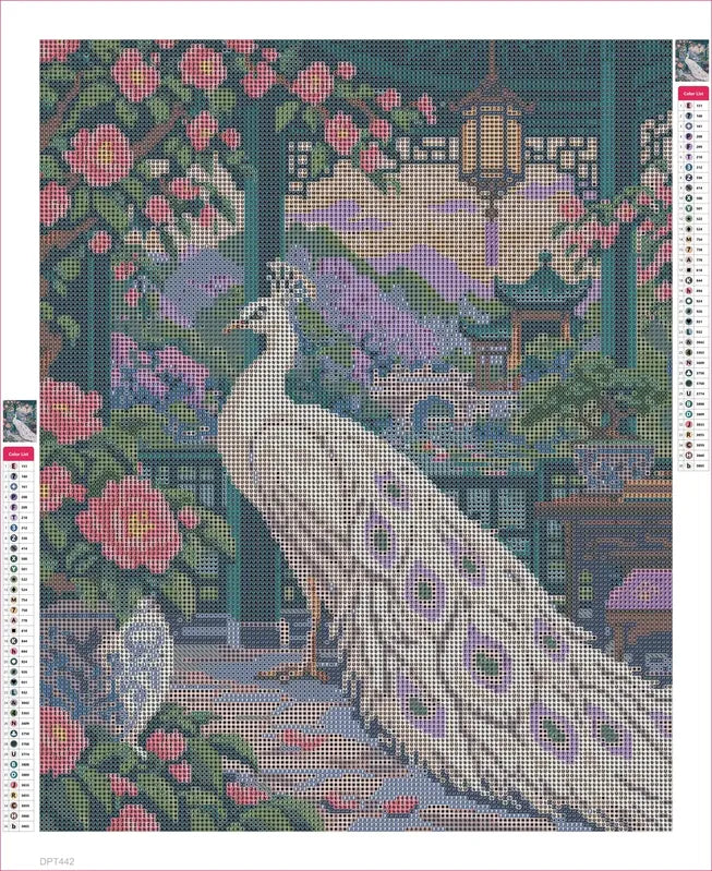 The Ivory Peacock Pavilion timanttimaalauksen liimapintainen canvas 40x50cm