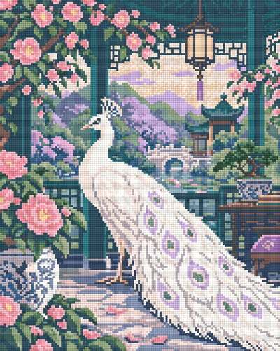 The Ivory Peacock Pavilion, 40x50 cm timanttimaalaus – lopullisen kuvion esikatselu