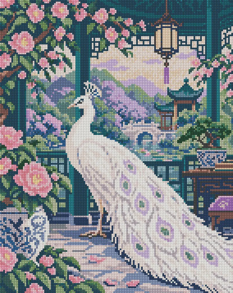 The Ivory Peacock Pavilion, 40x50 cm timanttimaalaus – koko kuvion esikatselu ilman lähikuvaa