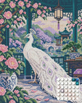 Thumbnail for The Ivory Peacock Pavilion, 40x50 cm timanttimaalaus – lopullisen kuvion esikatselu ja lähikuva pyöreistä timanteista
