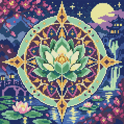 The Jade Lotus Compass, 30x30 cm timanttimaalaus – lopullisen kuvion esikatselu