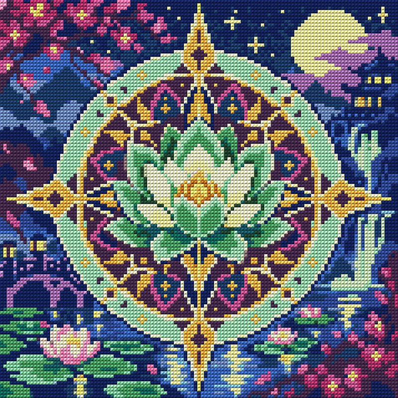 The Jade Lotus Compass, 30x30 cm timanttimaalaus – koko kuvion esikatselu ilman lähikuvaa