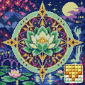 Thumbnail for The Jade Lotus Compass, 30x30 cm timanttimaalaus – lopullisen kuvion esikatselu ja lähikuva neliönmuotoisista timanteista