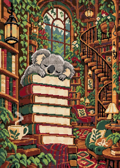 The Koala Bookshop Nap, 50x70 cm timanttimaalaus – lopullisen kuvion esikatselu